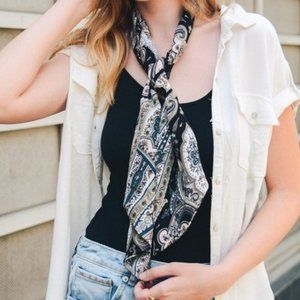 Paisley Print Versatile Scarf in Black/Pink/Ivory